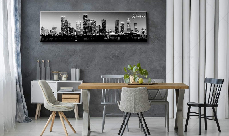 DJSYLIFE Houston Skyline Canvas Wall Art Decor Black & White City Pictures Painting Texas Cityscape Photo Print Artwork for Office Bedroom Living Room Walls Decoration Ready to Hang 13.8"x47.3" - Image 4